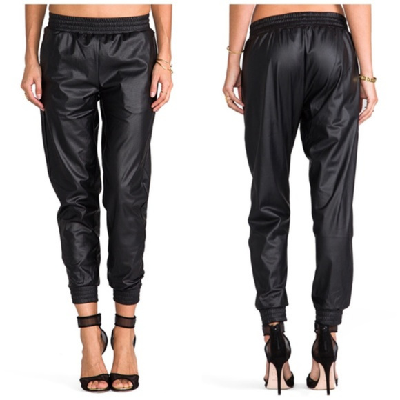 Lovers + Friends Pants - LOVERS + FRIENDS Black faux leather jogger pants